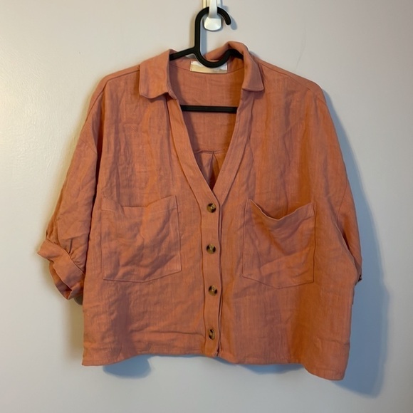 North End Linen Rayon Blend Oversized Boxy Crop Top size S - Picture 1 of 13